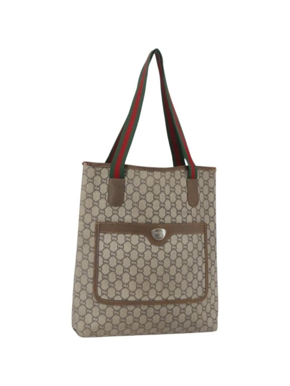 GUCCI GG Plus Supreme Web Sherry Line Tote Bag PVC Beige Red Green